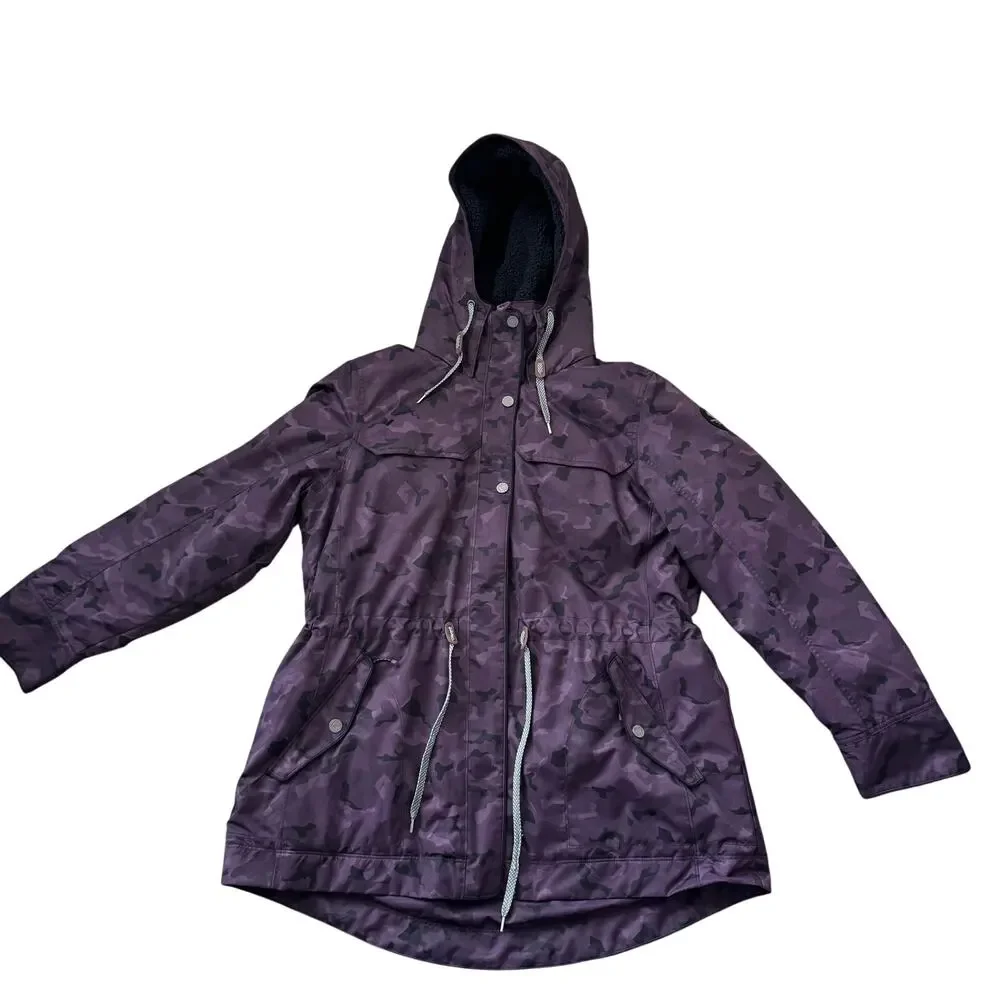 Obermeyer Celestia Ski Jacket Women’s Plus Size 18 Purple Camo Fleece Hood - Picture 2 of 13